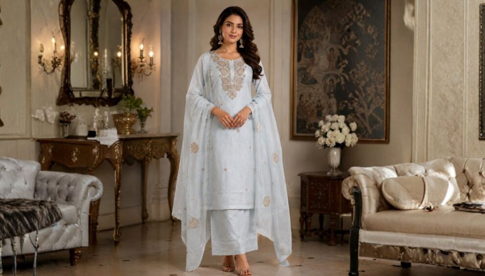 Styling a Party Wear Organza Suit for Just the Right Level of Drama