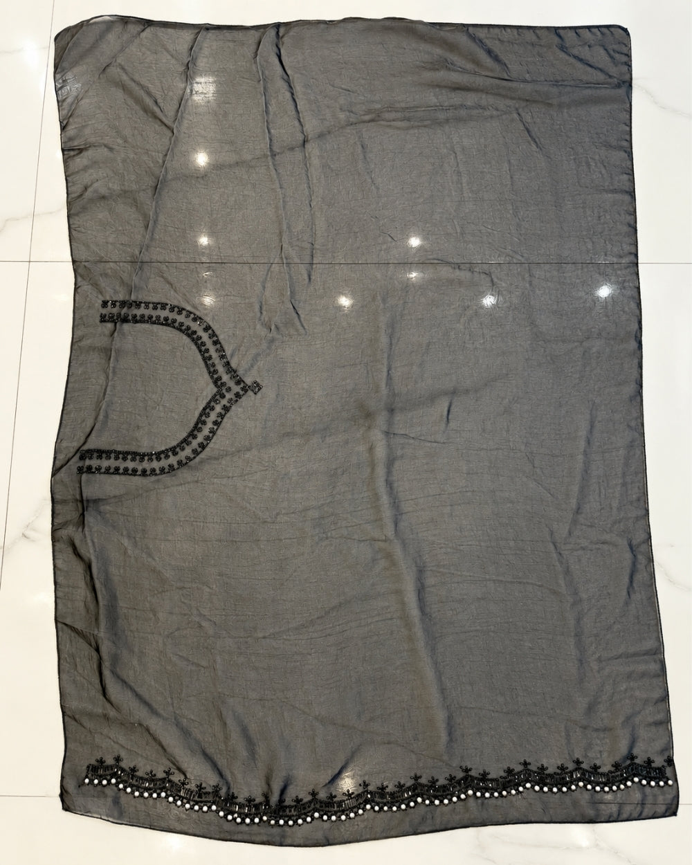 Black Jimmy Choo Saree with Foil Digital Print & Bead Work (12626616)