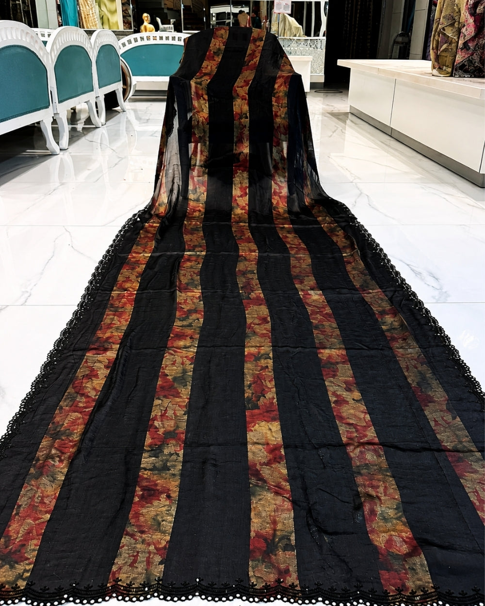 Black Jimmy Choo Saree with Foil Digital Print & Bead Work (12626616)
