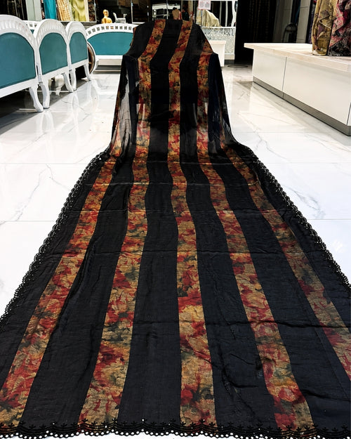 Black Jimmy Choo Saree with Foil Digital Print & Bead Work (12626616)