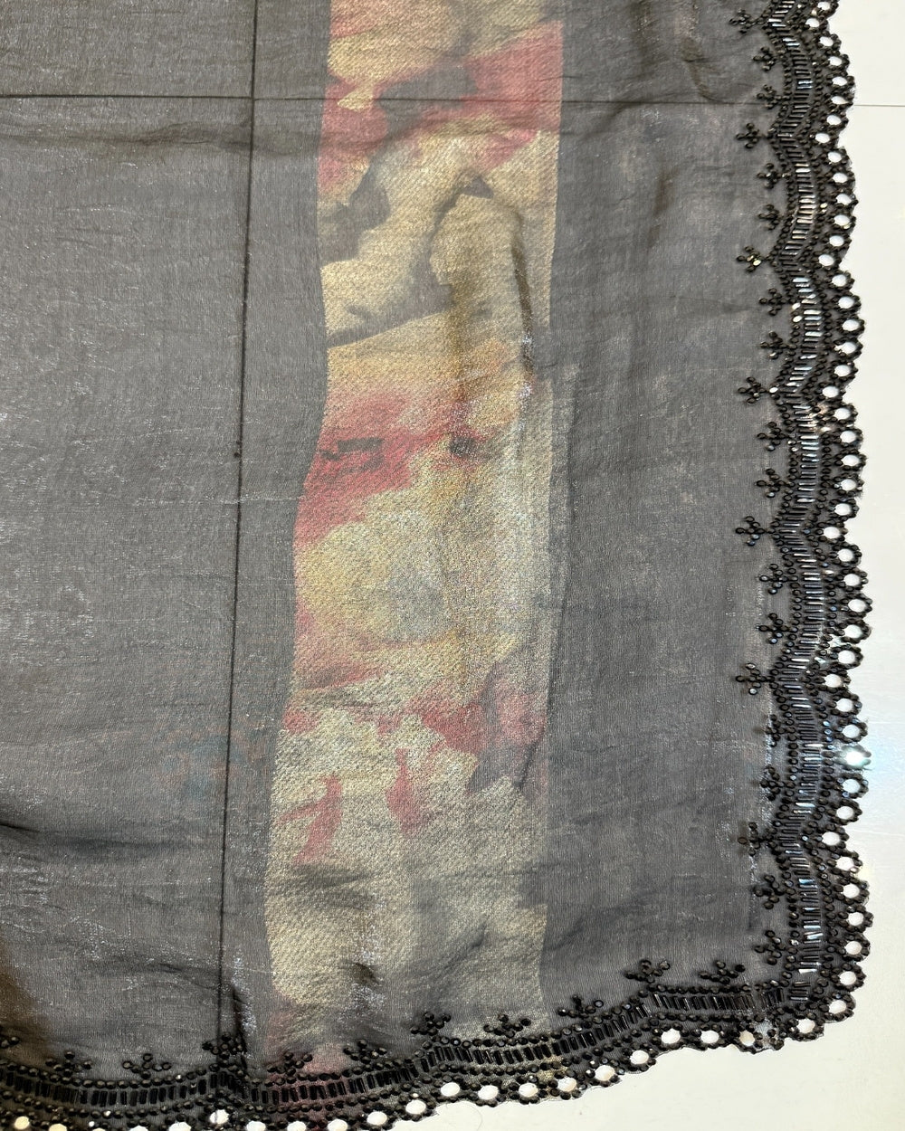 Black Jimmy Choo Saree with Foil Digital Print & Bead Work (12626616)