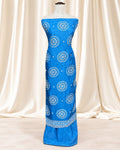 Blue Crepe Satin Fabric with Traditional Bandhej Weaving (12639988)