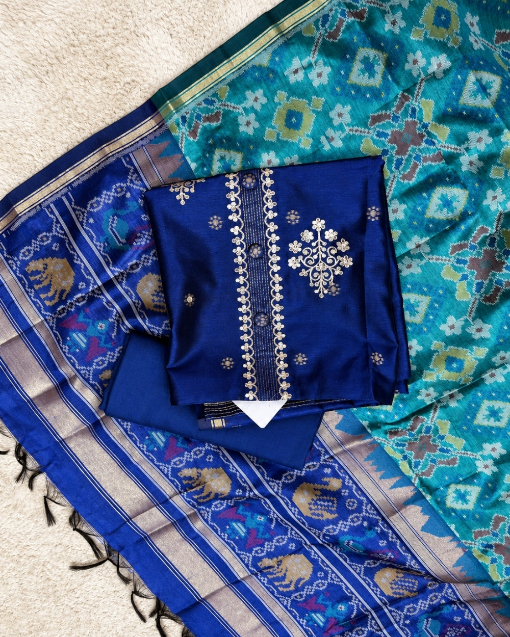 Blue Silk Patola Weaving Dupatta for Women (12640016)