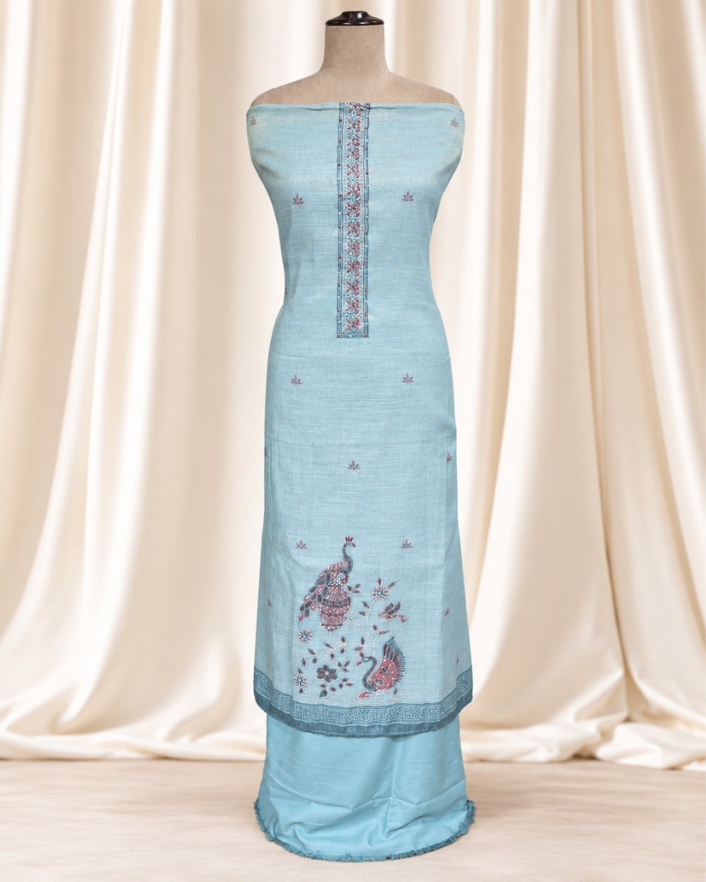 Sheesh Mahal-Cotton Tissue Jamdani Suit with Kantha Highlights (12633072)