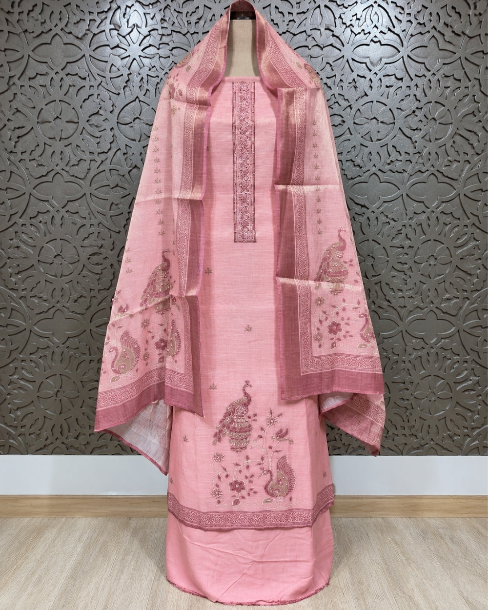 Cotton Tissue Suit with Jamdani Kantha Work (12633069)