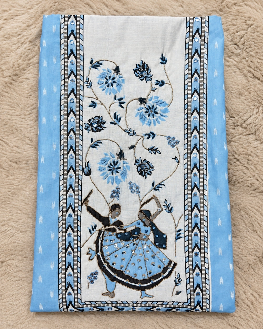 Ice Blue Cotton Suit with Vastranga Print & Mul Cotton Dupatta (12633059)