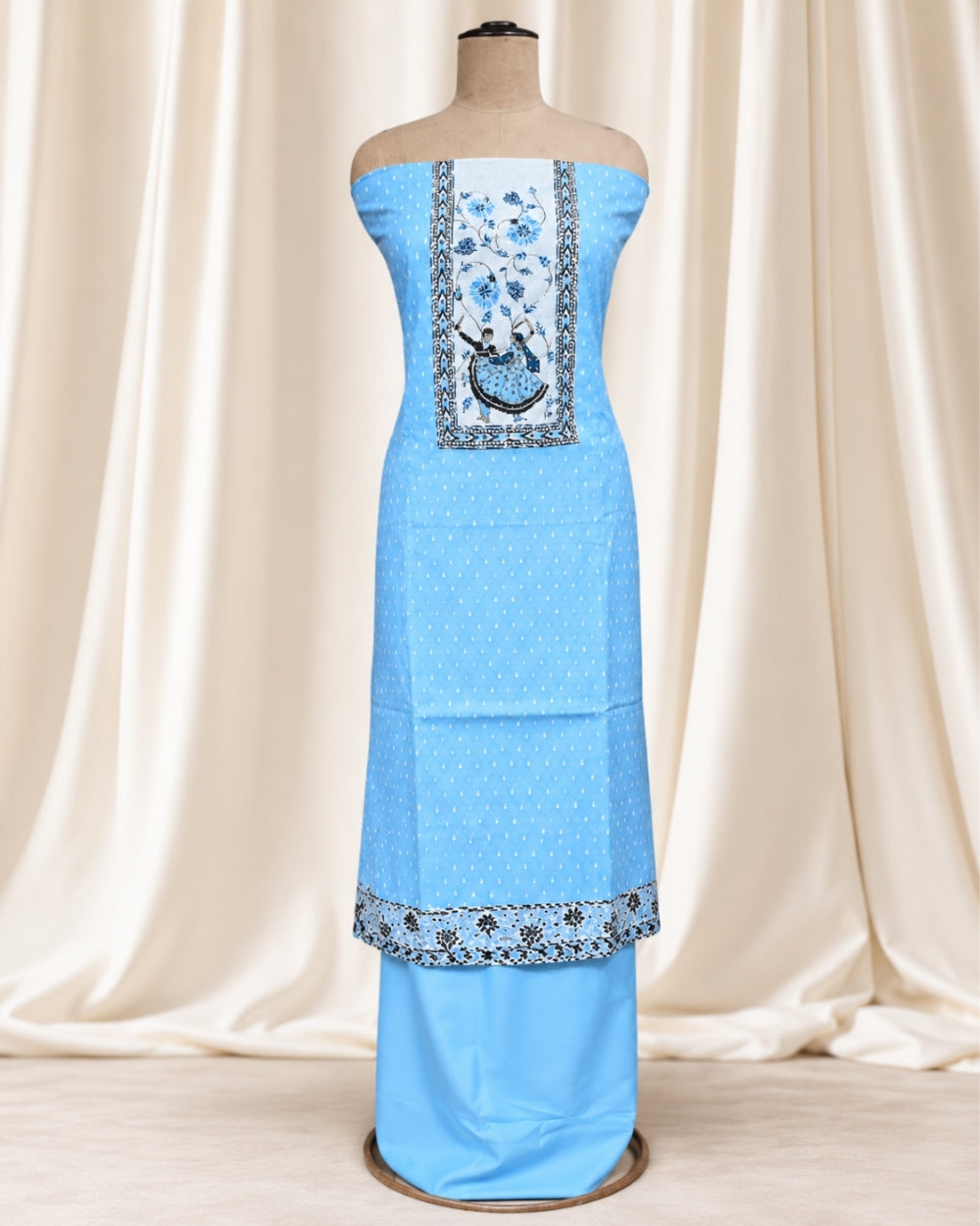 Ice Blue Cotton Suit with Vastranga Print & Mul Cotton Dupatta (12633059)