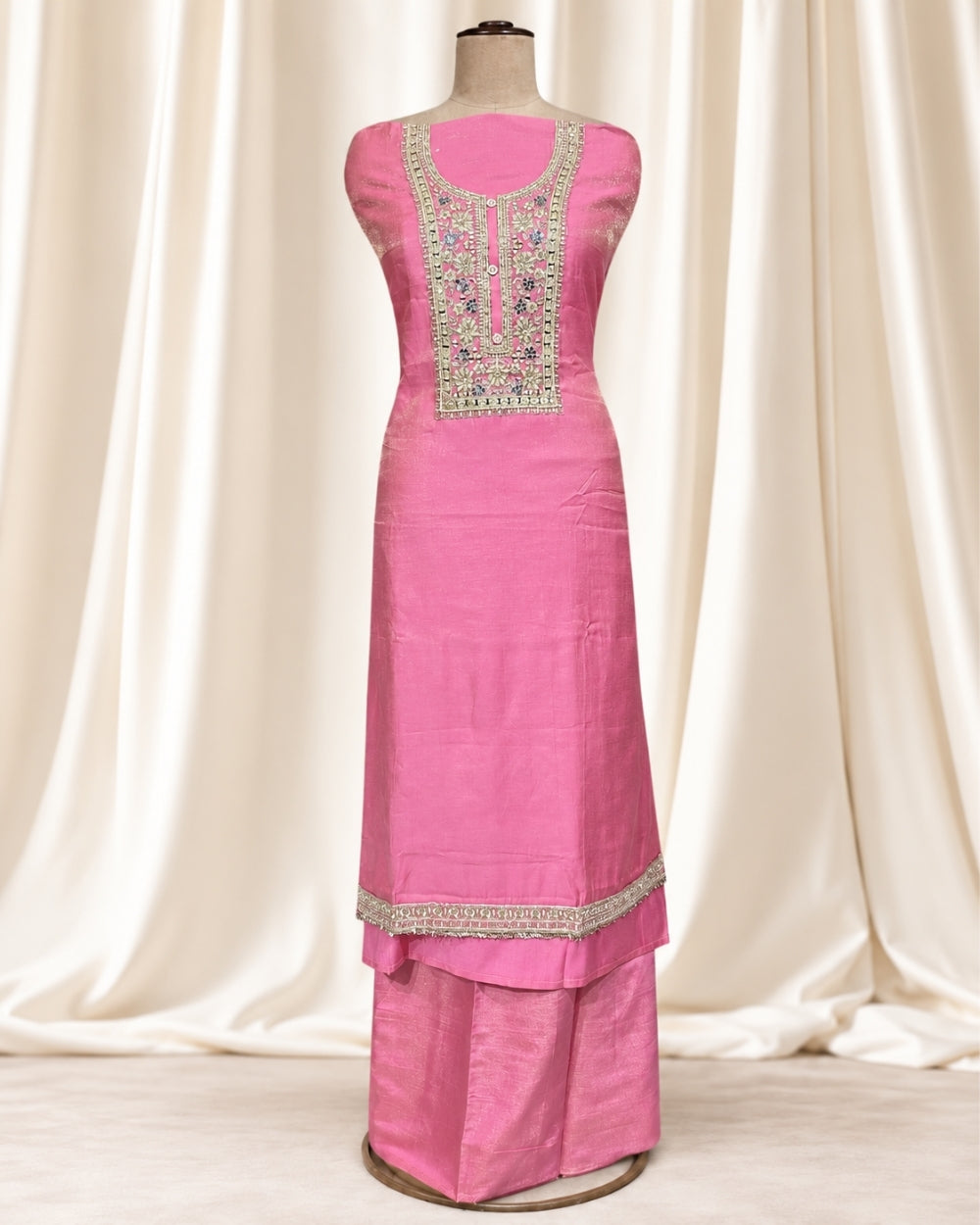 Pink Tissue Georgette Suit with Zari Work (12633014)
