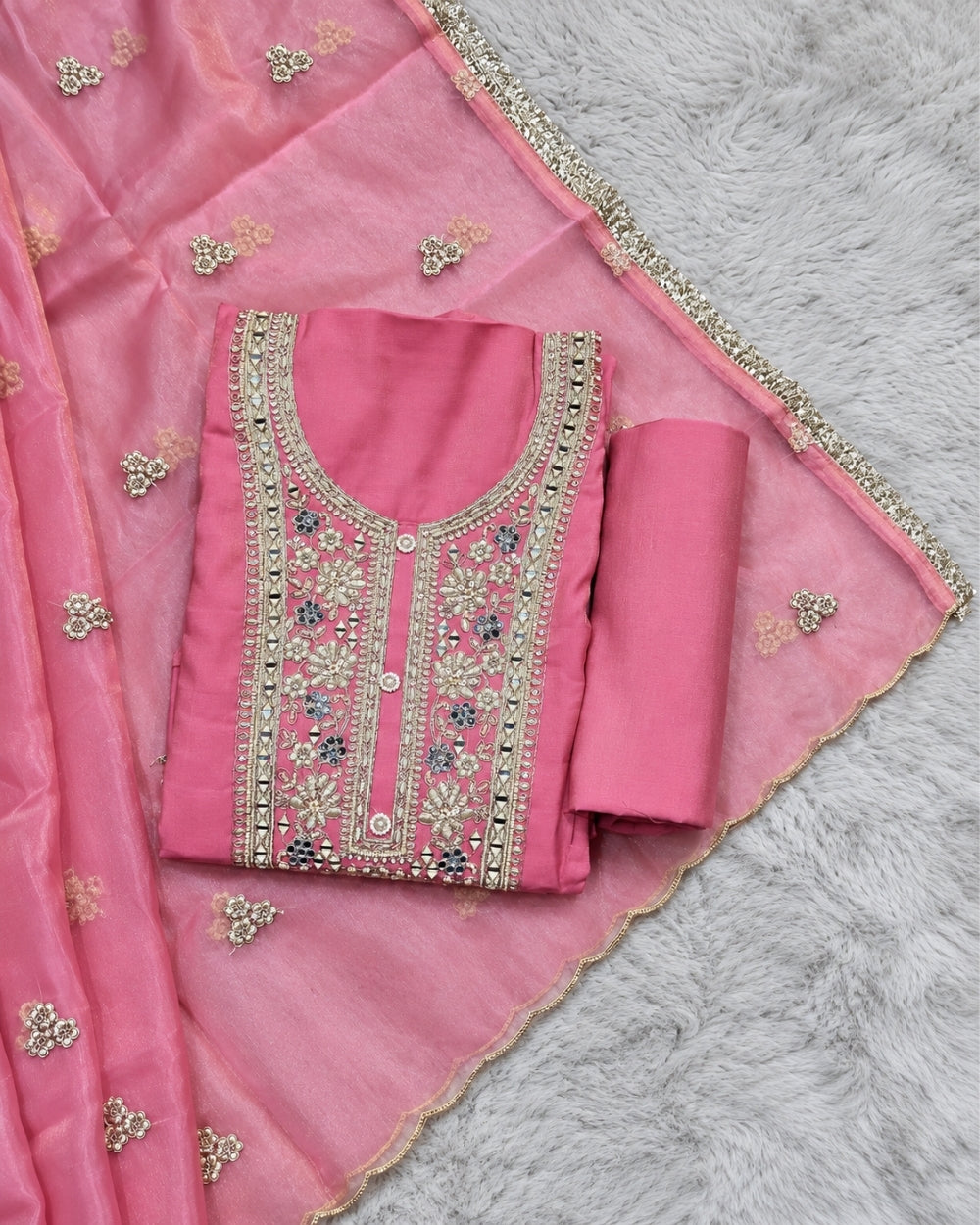 Pink Tissue Georgette Suit with Zari Work (12633014)