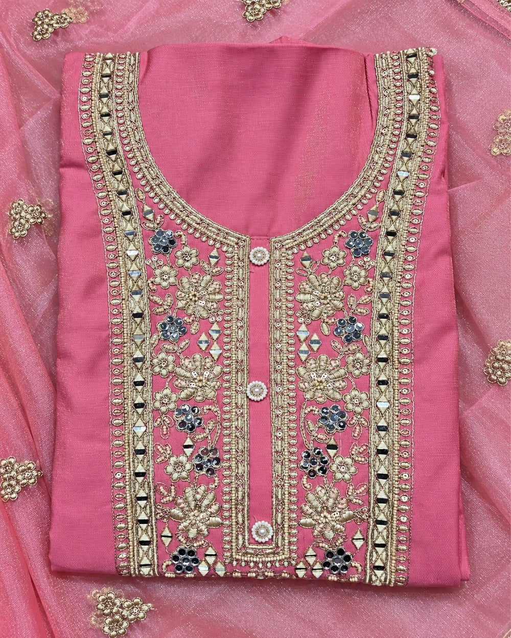 Pink Tissue Georgette Suit with Zari Work (12633014)