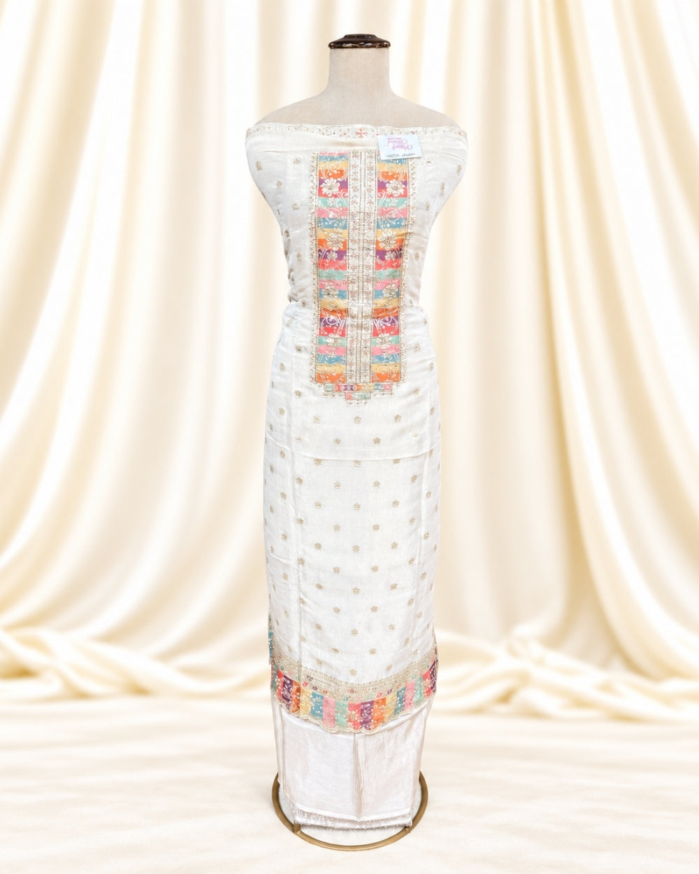 Ivory Tissue Organza Suit with Handwork Detailing (12640022)