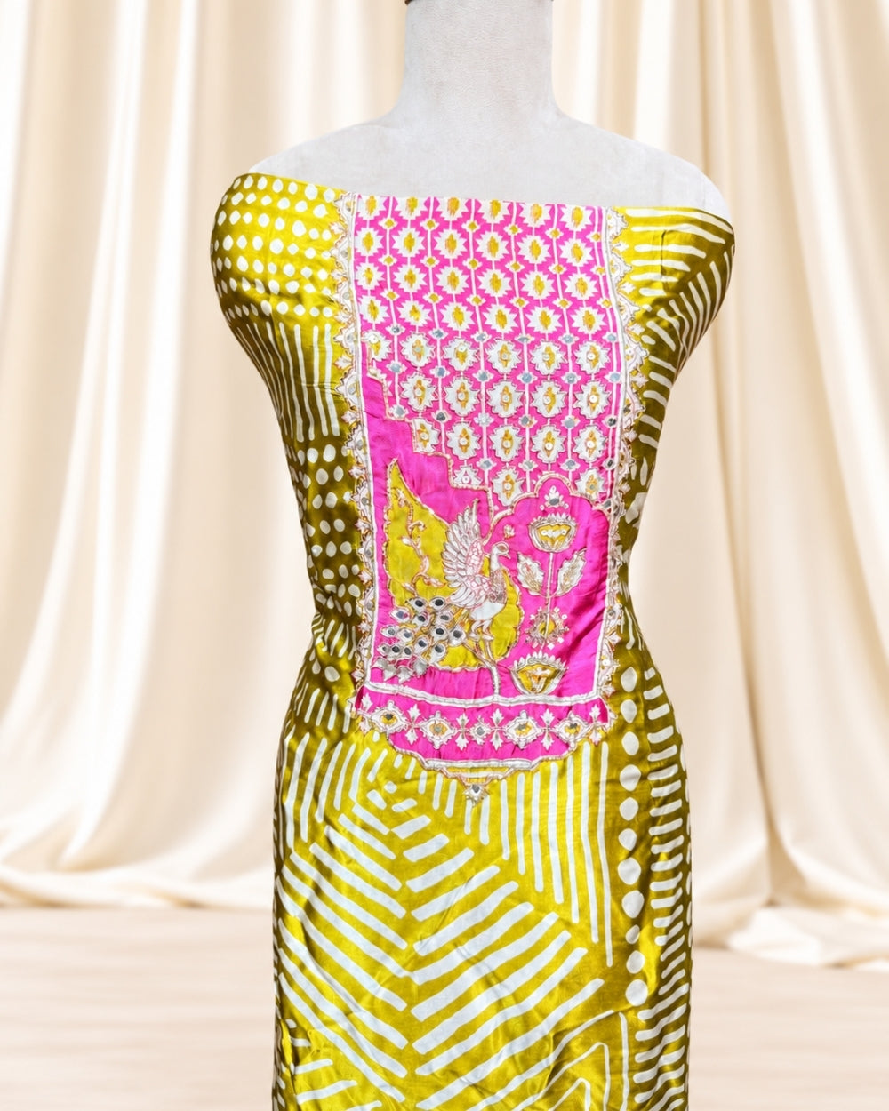 Liril Crepe Satin Suit with Handwork Neckline (12839018)