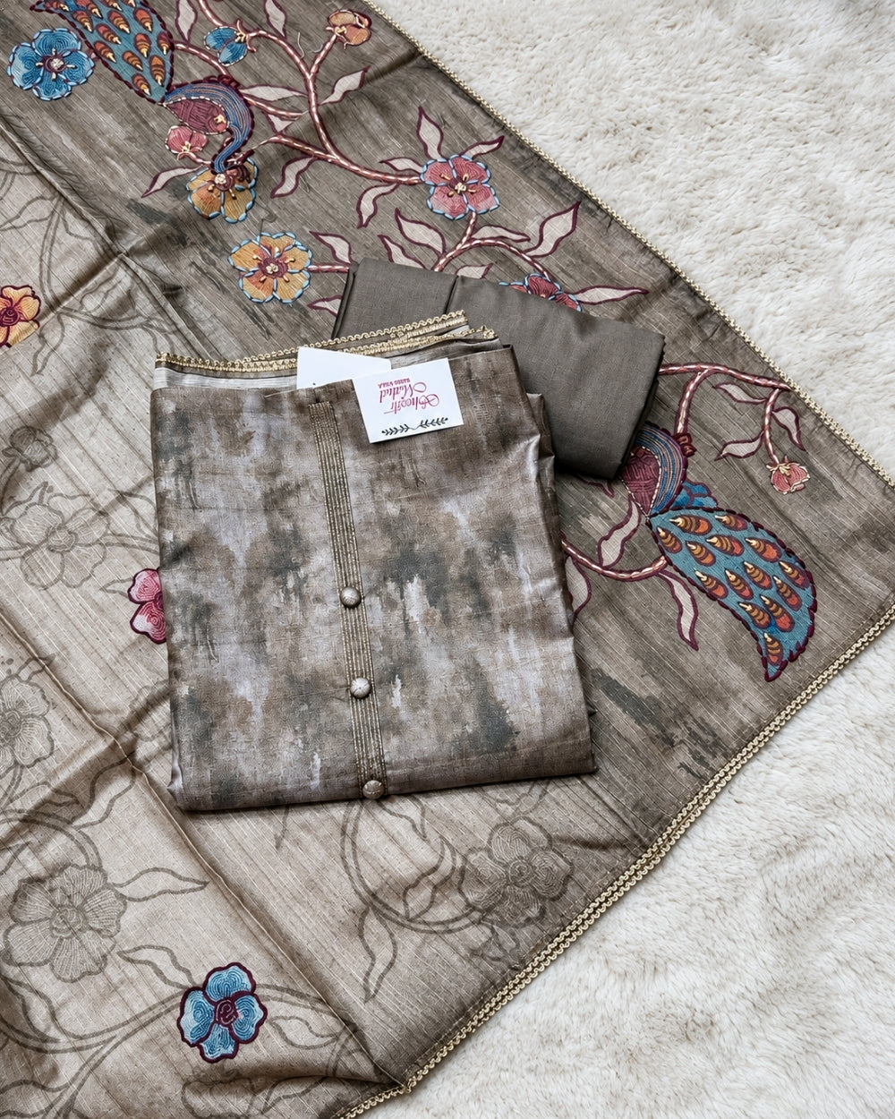 Mouse Grey Jam Cotton Suit with Resham Embroidery (12640028)