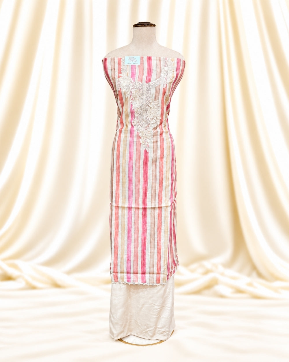 Muslin Striped Print Suit with Resham Work & Printed Jamdani Dupatta (12639995)