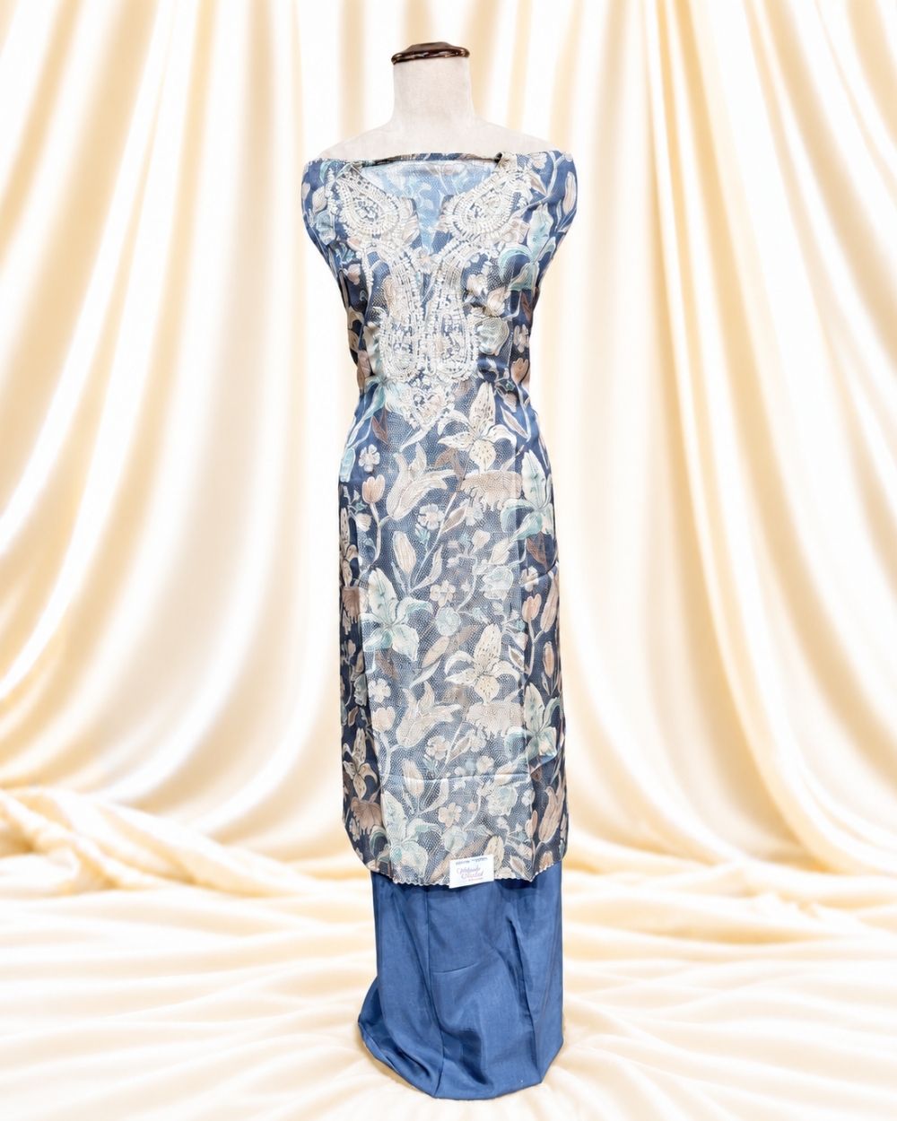 Blue Tissue Georgette Suit with Zari Work Neckline (12639022)