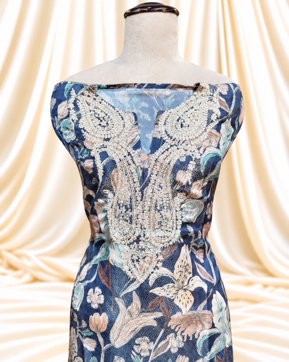 Blue Tissue Georgette Suit with Zari Work Neckline (12639022)