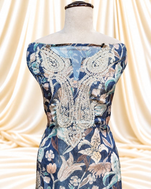 Blue Tissue Georgette Suit with Zari Work Neckline (12639022)