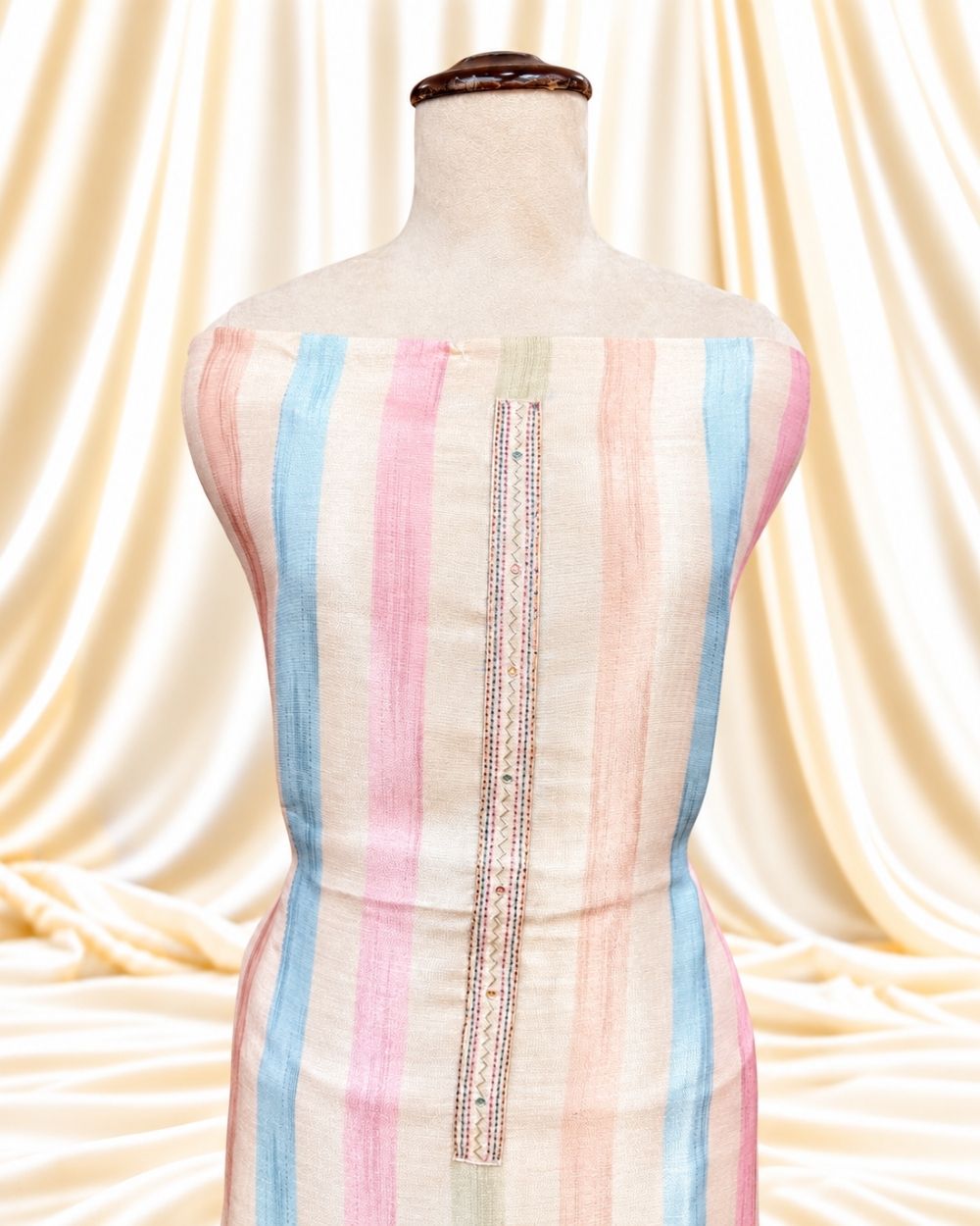 Floral Stripe Organza Suit with Handwork on Daman (12640034)