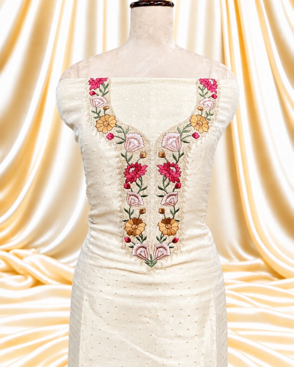 Tissue Georgette Suit with Resham Work Neckline & Zari Border Dupatta (12638054)