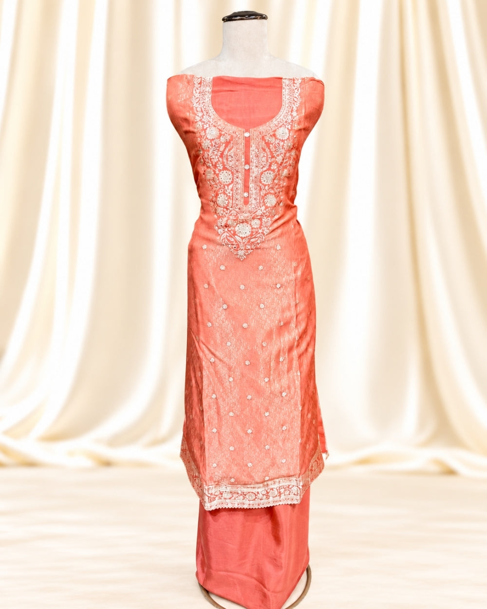 Rust Dola Crepe Suit with Handwork Neckline (12638046)
