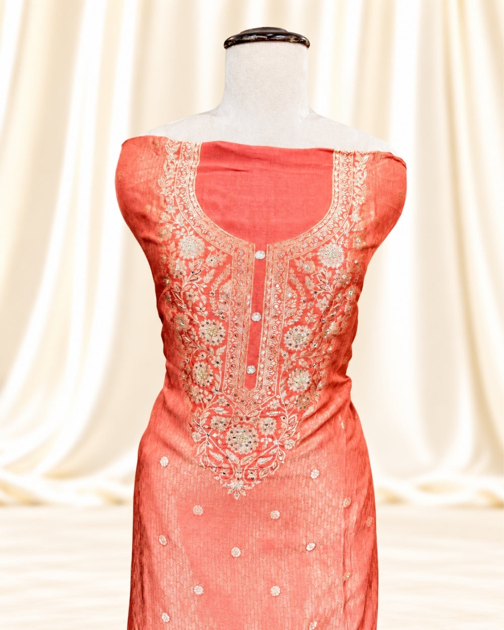 Rust Dola Crepe Suit with Handwork Neckline (12638046)