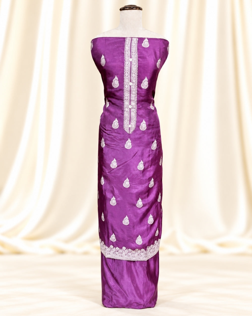 Wine Dola Crepe Suit with Traditional Weaving (12640006)