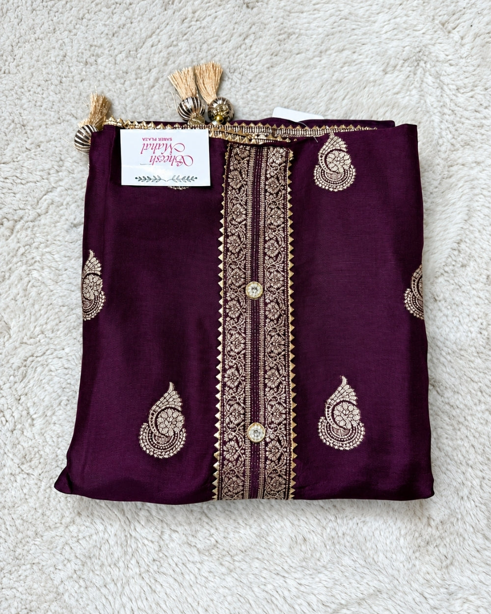 Wine Dola Crepe Suit with Traditional Weaving (12640006)
