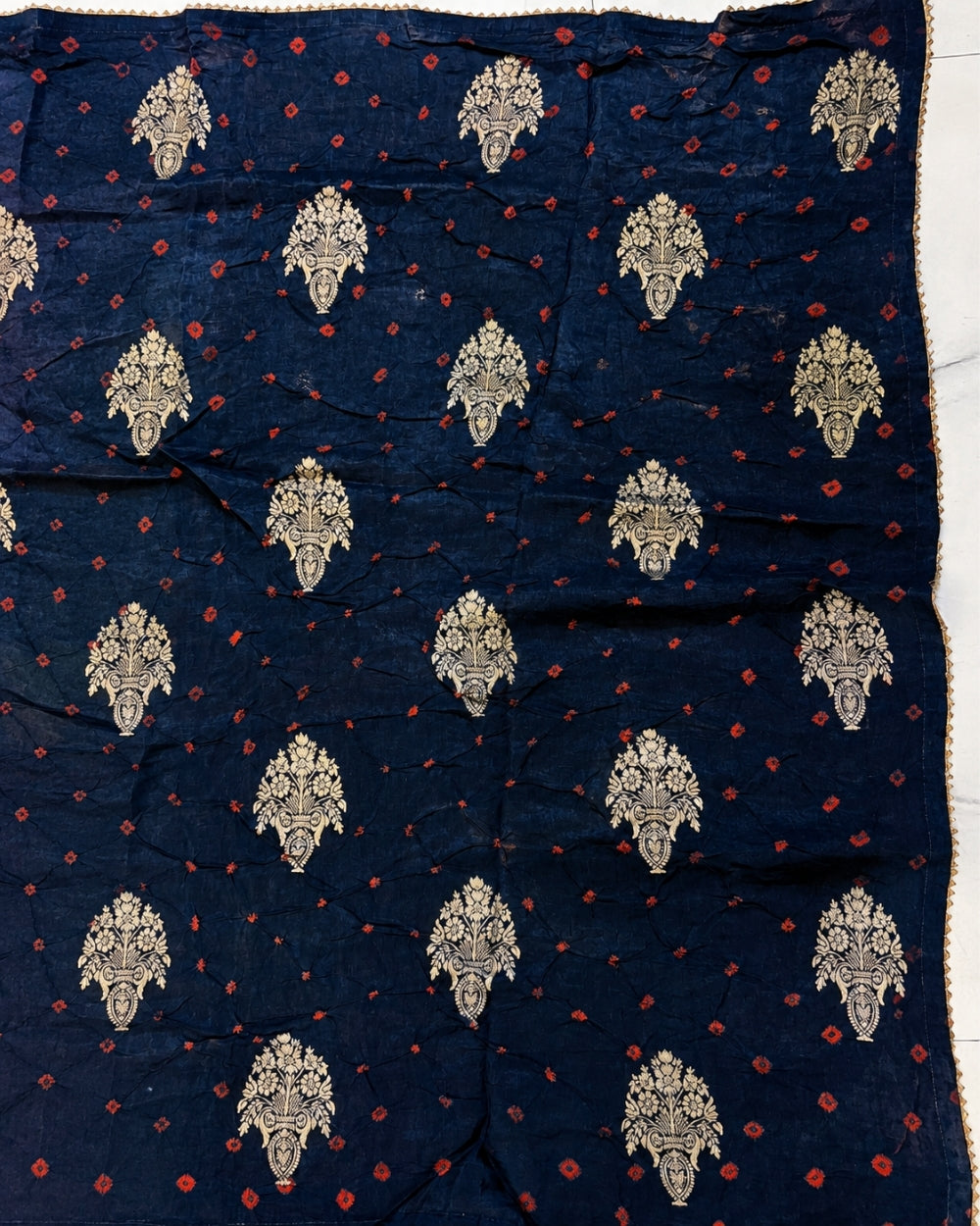 Blue Munga Weaving Bandhej Saree with Red Blouse (12626113)