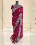 Georgette Zari Weaving Saree with Jardozi Peacock Border & Bandhej Print (12625367)