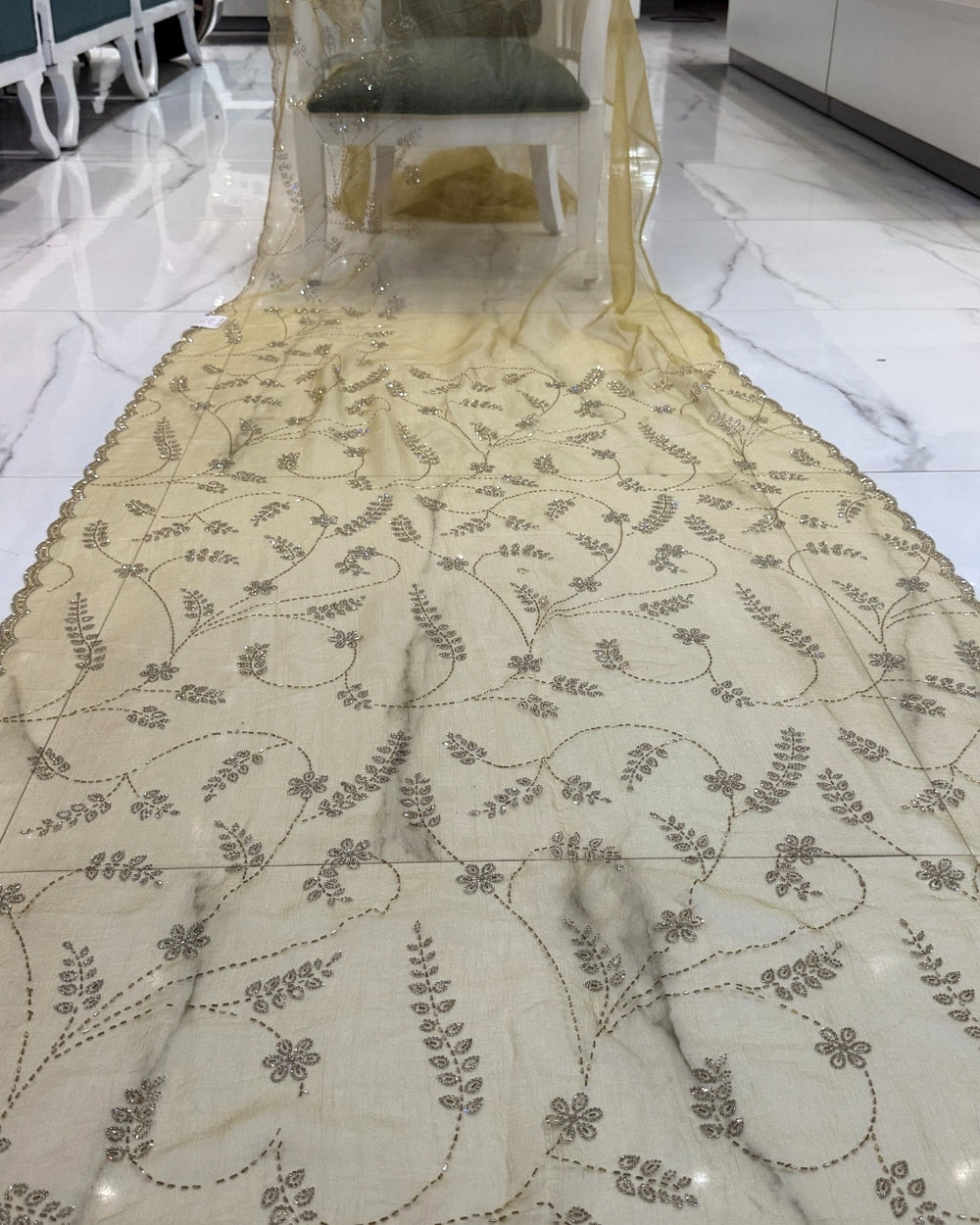 Gold Crush Organza Saree with Swarovski Work (12626537)