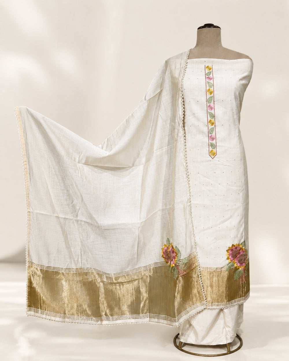 Mul Chanderi Suit with Resham Chain Stitch & Lakdi Patta (12625950)