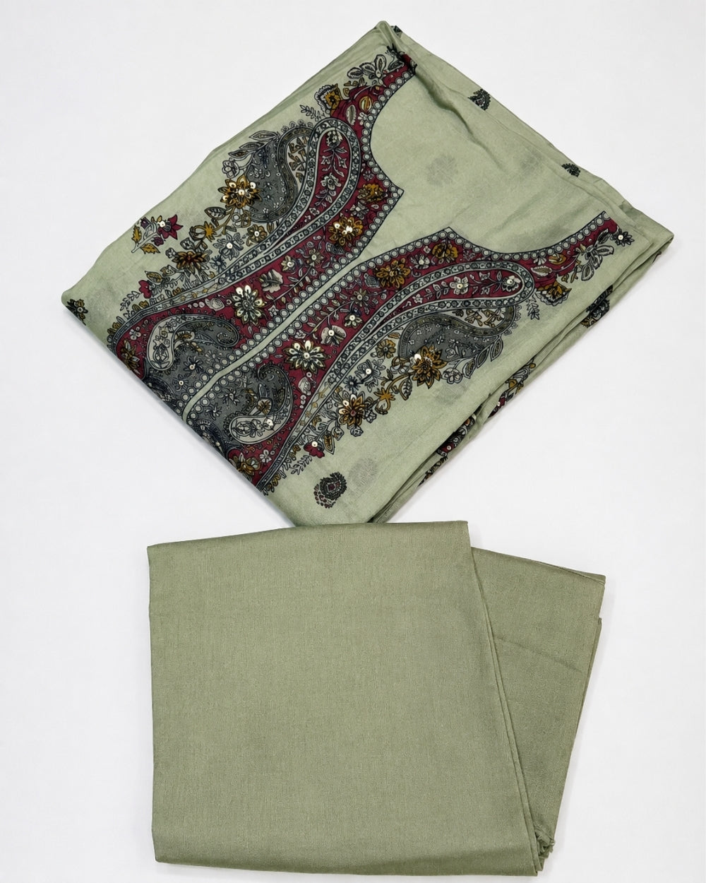 Mul Cotton Suit with French Knot Neck Work (12625484)