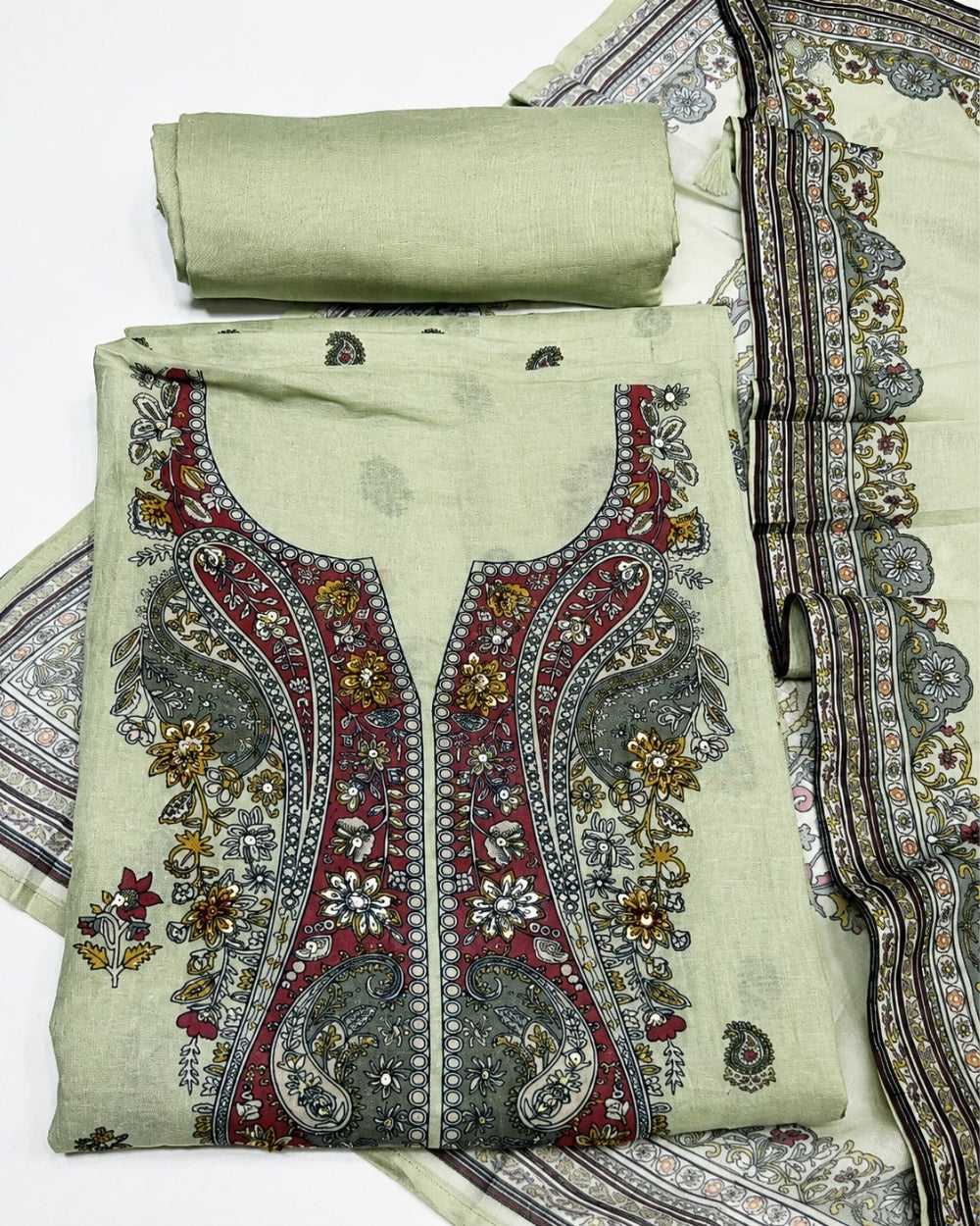 Mul Cotton Suit with French Knot Neck Work (12625484)