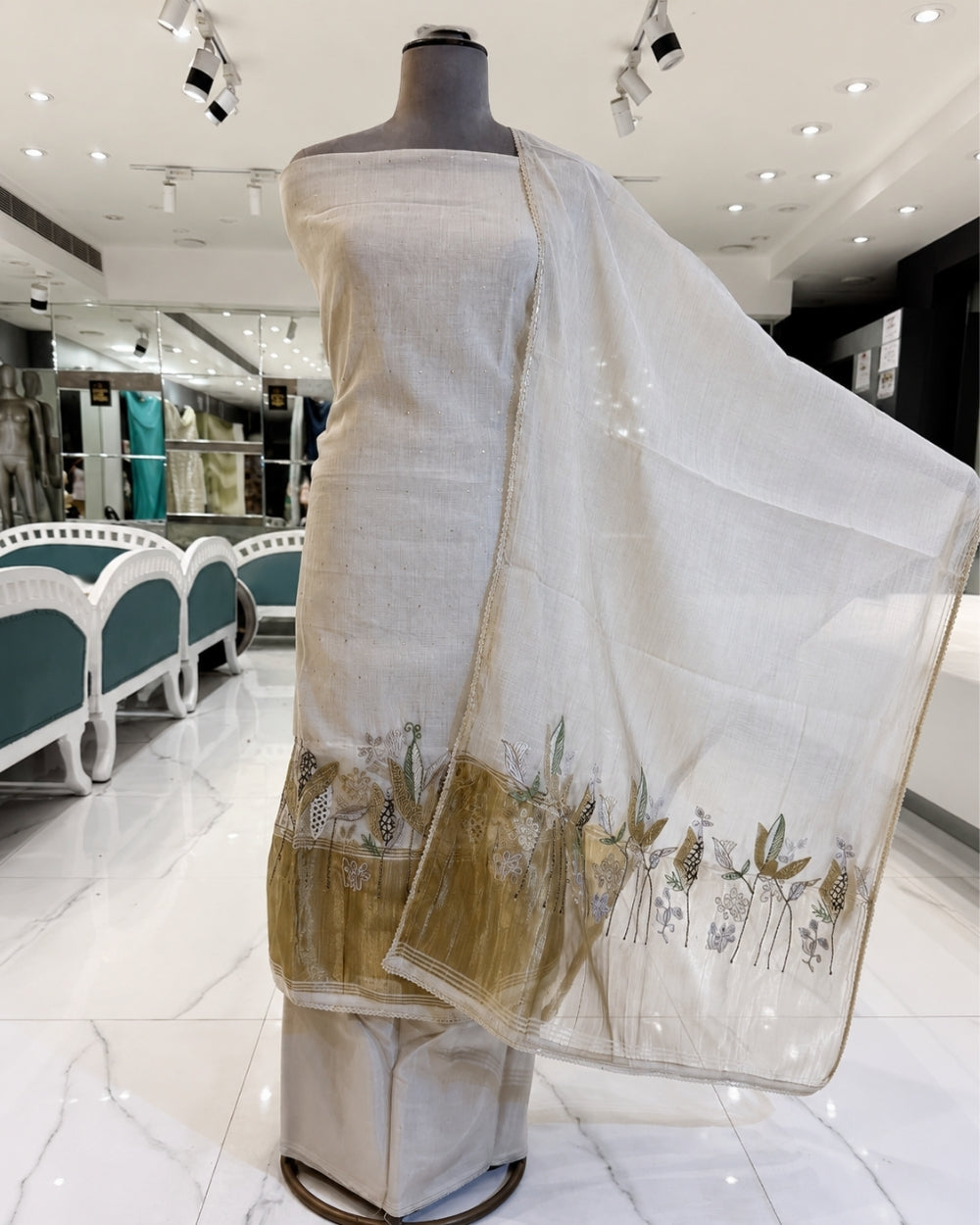 Natural Mul Chanderi Suit with Resham Embroidery (12625943)