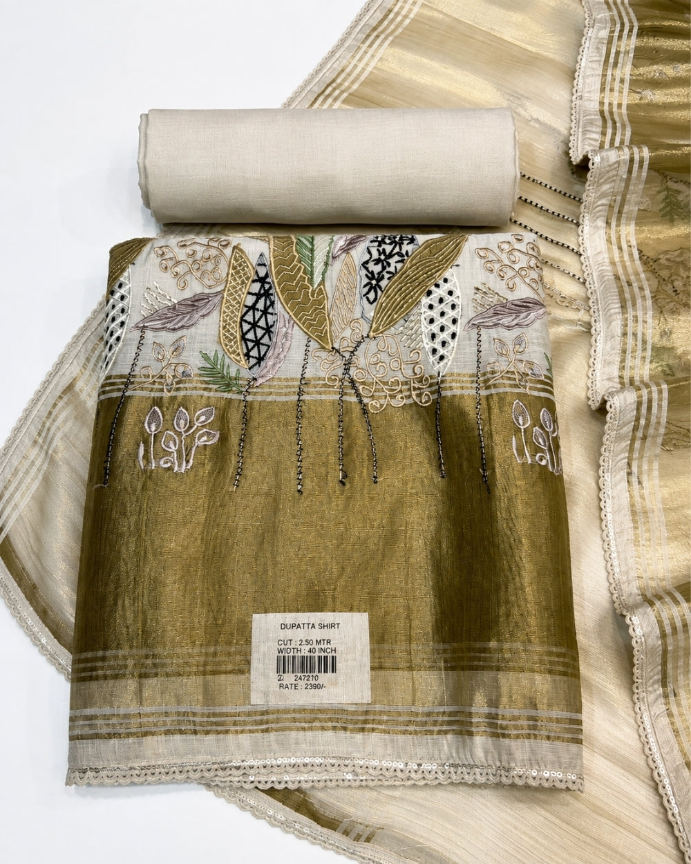 Natural Mul Chanderi Suit with Resham Embroidery (12625943)
