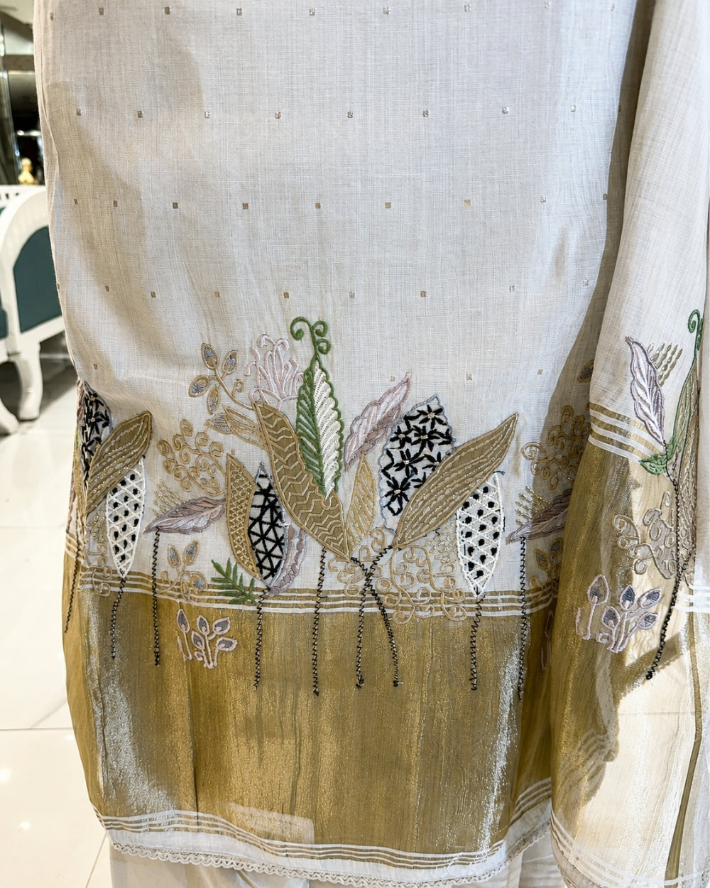 Natural Mul Chanderi Suit with Resham Embroidery (12625943)