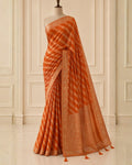 Orange Dola Lehariya Weaving Saree with Elephant Border (12624597)