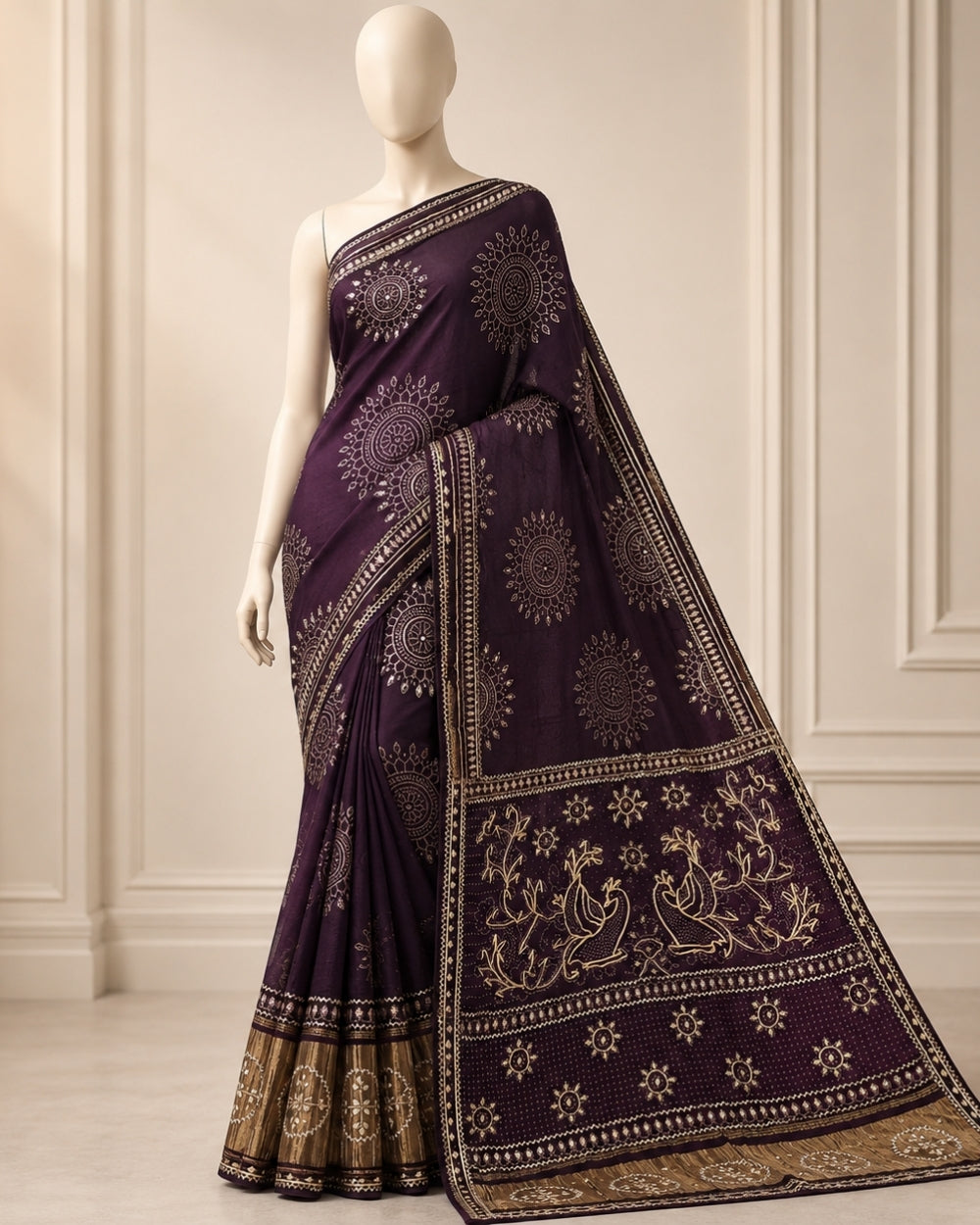 Purple Munga Arape Saree with Lumpy & Kaccha Gota Work (12626170)