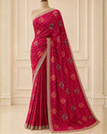 Rani Munga Weaving Bandhej Saree with Zari Border (12627488)