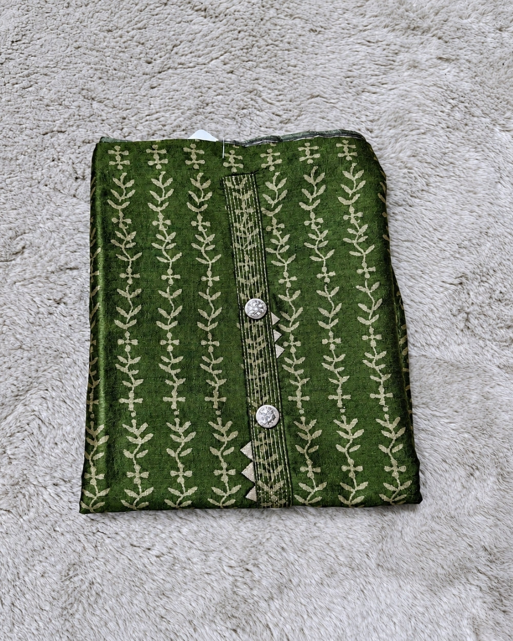 Green Chanderi Silk Kurta with Dabu Kalamkari Print (12640014)