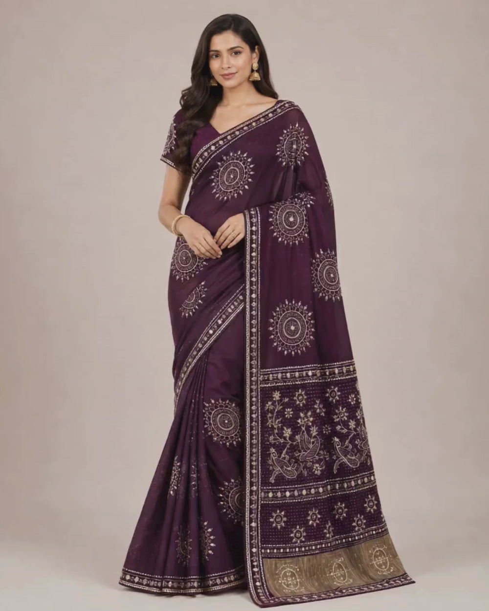 Purple Munga Arape Saree with Lumpy & Kaccha Gota Work (12626170)