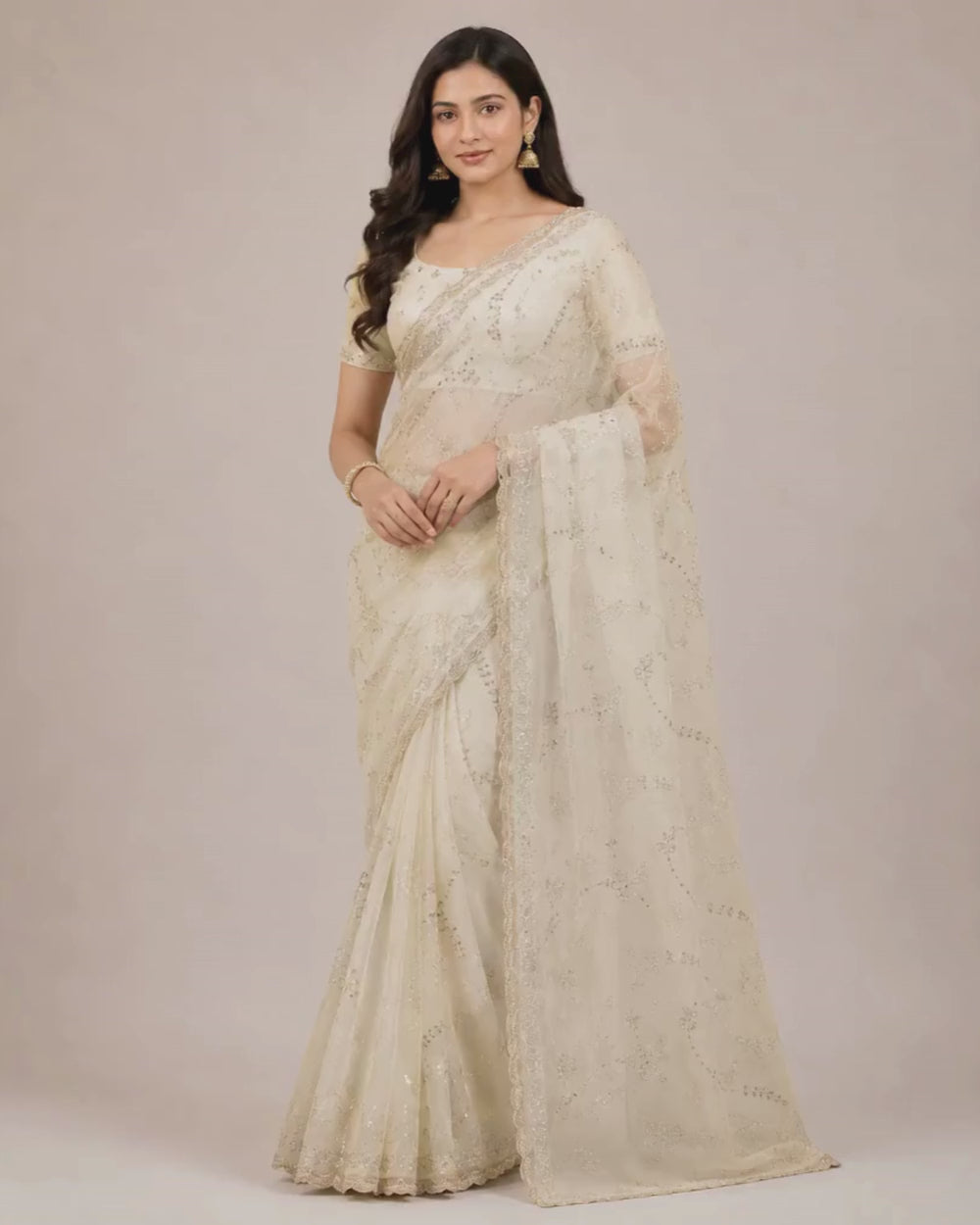 Gold Crush Organza Saree with Swarovski Work (12626537)