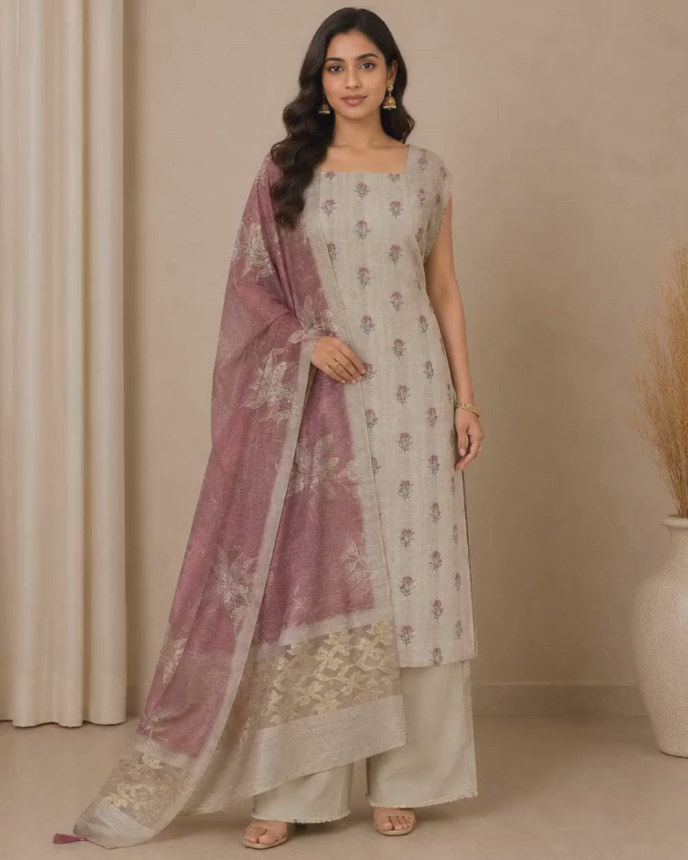 Chanderi Kalamkari Print Suit with Chanderi Dupatta (12625273)